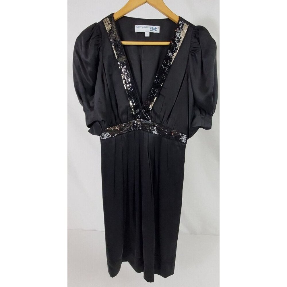 Beautiful Emmett McCarthy EMC2 Black V-Neck Silk Sequin Dress Size Large